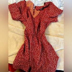 Plant print red romper
